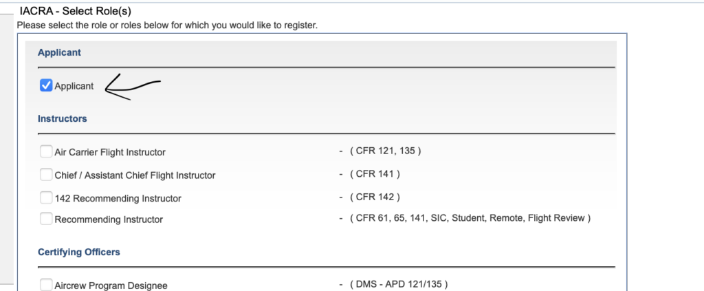 After clicking register, on the first page click applicant